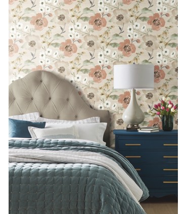 LL3201 - Evelyn Apricot Floral Wallpaper-Layered Luxe
