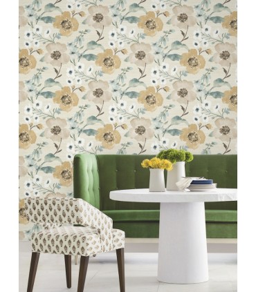LL3204 - Evelyn Wheat Floral Wallpaper-Layered Luxe