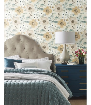 LL3204 - Evelyn Wheat Floral Wallpaper-Layered Luxe
