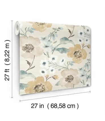 LL3204 - Evelyn Wheat Floral Wallpaper-Layered Luxe