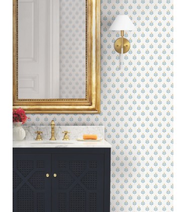 LL3233 - Serene Teal Floral Stamp Wallpaper-Layered Luxe