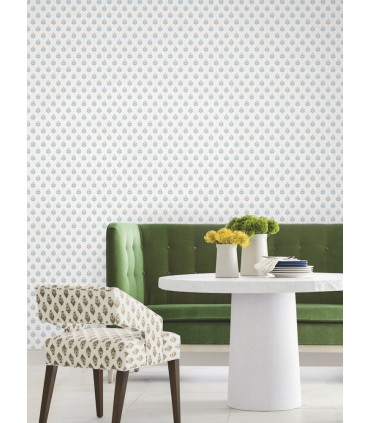 LL3233 - Serene Teal Floral Stamp Wallpaper-Layered Luxe