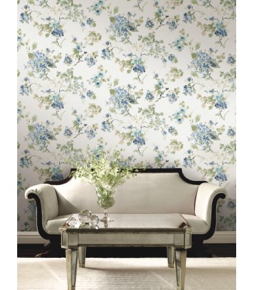 LL3229 - Veiled Garden Sky Blue Floral Wallpaper-Layered Luxe