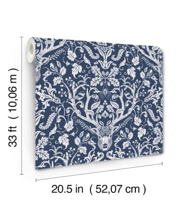 4169-12703 - Kiwassa Navy Antler Damask Wallpaper by Chesapeake