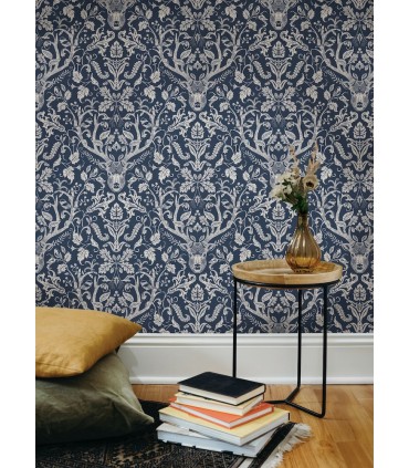 4169-12703 - Kiwassa Navy Antler Damask Wallpaper by Chesapeake