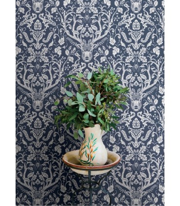 4169-12703 - Kiwassa Navy Antler Damask Wallpaper by Chesapeake