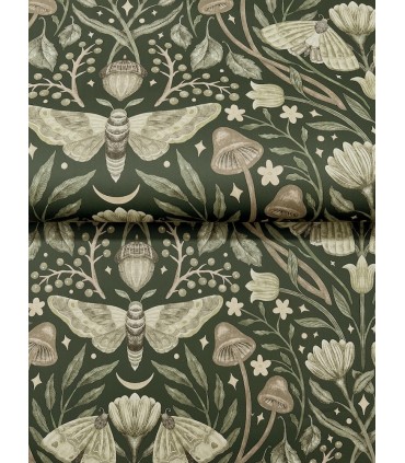 4169-83120 - Mystic Moth Dark Green Forest Magic Wallpaper by Chesapeake