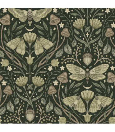 4169-83120 - Mystic Moth Dark Green Forest Magic Wallpaper by Chesapeake