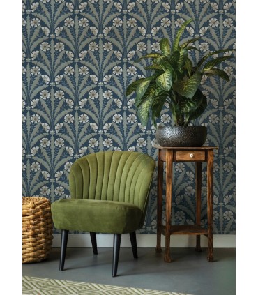 4169-27600 - Tap Root Dark Blue Floral Damask Wallpaper by Chesapeake