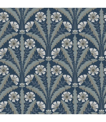 4169-27600 - Tap Root Dark Blue Floral Damask Wallpaper by Chesapeake