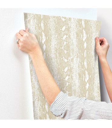 RMK10693WP - Peel and Stick Wallpaper-White and Gold Snake Skin