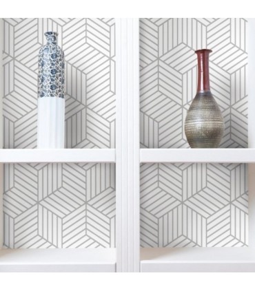 RMK10705WP - Peel and Stick Wallpaper-Striped Hexagon White and Grey