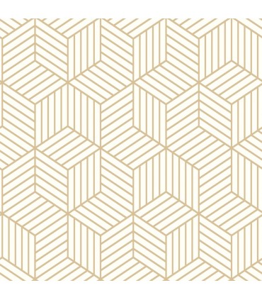 RMK10704WP - Peel and Stick Wallpaper-Striped Hexagon White and Gold