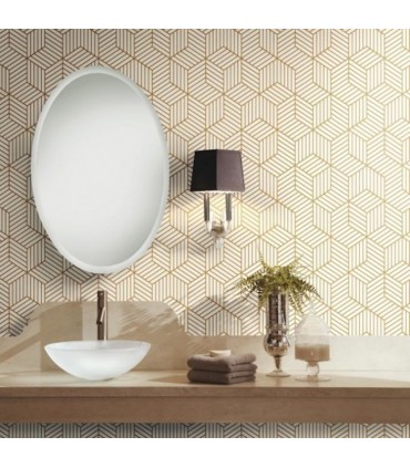 RMK10704WP - Peel and Stick Wallpaper-Striped Hexagon White and Gold