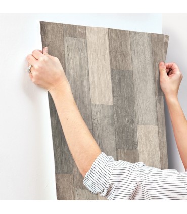 RMK10841WP - Peel and Stick Wallpaper-Weathered Wood Brown