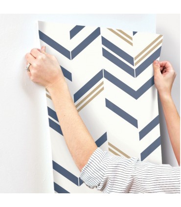 RMK9002WP - Peel and Stick Wallpaper-Blue Chevron Stripe
