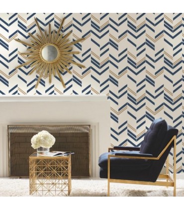 RMK9002WP - Peel and Stick Wallpaper-Blue Chevron Stripe