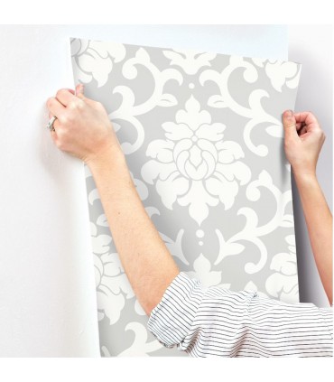 RMK9112WP - Peel and Stick Wallpaper-Grey Damask