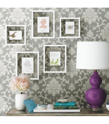 RMK9112WP - Peel and Stick Wallpaper-Grey Damask