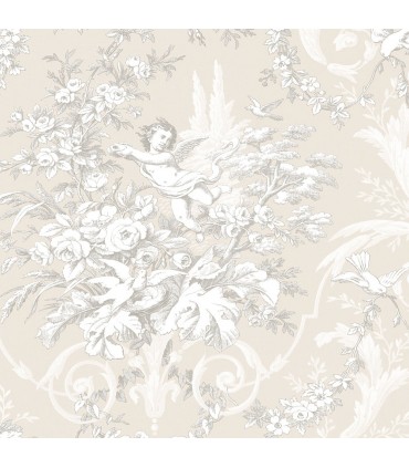 CH22540 - Manor House Wallpaper by Norwall-Floral With Cherub