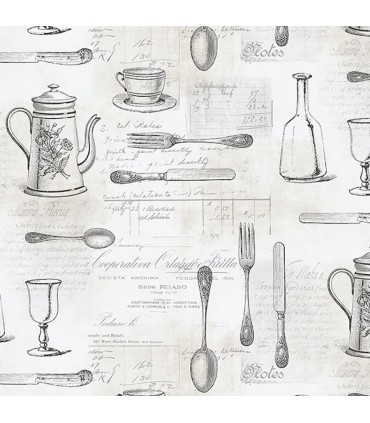 KE29939 - Creative Kitchens Wallpaper by Norwall- Kitchen Utensils Toile