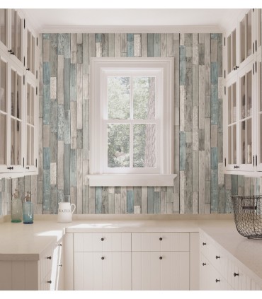 FD23273 - Brewster Essentials Wallpaper-Grey and Blue Barn Board Planks
