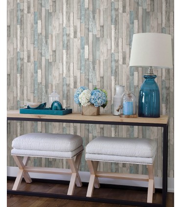 FD23273 - Brewster Essentials Wallpaper-Grey and Blue Barn Board Planks