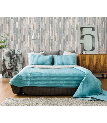 FD23273 - Brewster Essentials Wallpaper-Grey and Blue Barn Board Planks