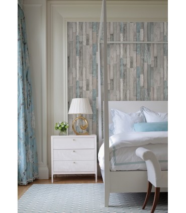 FD23273 - Brewster Essentials Wallpaper-Grey and Blue Barn Board Planks