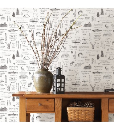 3118-01475 - Birch and Sparrow Wallpaper by Chesapeake-North Hills Camping Quotes