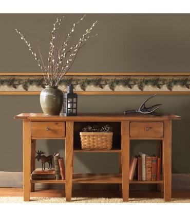 3118-01632B - Birch and Sparrow Wallpaper by Chesapeake-Pine Hill Foliage Border