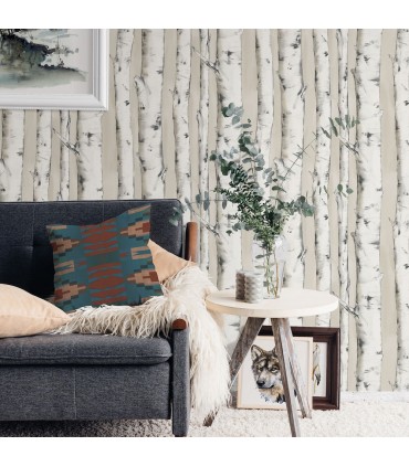 3118-12601 - Birch and Sparrow Wallpaper by Chesapeake-Pioneer Birch tree