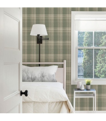3118-12673 - Birch and Sparrow Wallpaper by Chesapeake-Saranac Flannel Plaid
