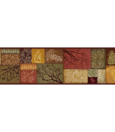 3118-35511B - Birch and Sparrow Wallpaper by Chesapeake-Pinecone Collage Patchwork Border