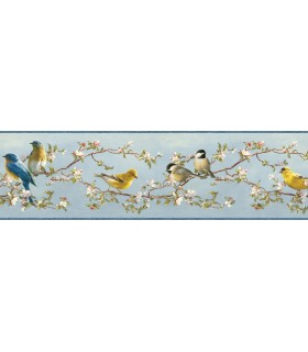 3118-48511B - Birch and Sparrow Wallpaper by Chesapeake-Songbird Floral Trail