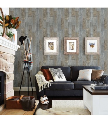 3118-12691 - Birch and Sparrow Wallpaper by Chesapeake-Chebacco Wooden Planks