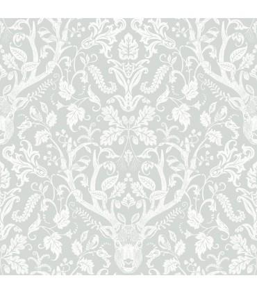 3118-12702 - Birch and Sparrow Wallpaper by Chesapeake-Kiwassa Antler Damask