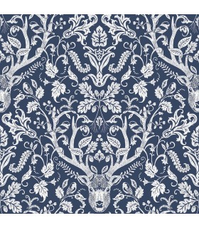 3118-12703 - Birch and Sparrow Wallpaper by Chesapeake-Kiwassa Antler Damask