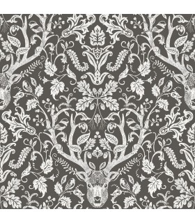3118-12704 - Birch and Sparrow Wallpaper by Chesapeake-Kiwassa Antler Damask