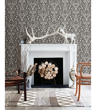 3118-12704 - Birch and Sparrow Wallpaper by Chesapeake-Kiwassa Antler Damask