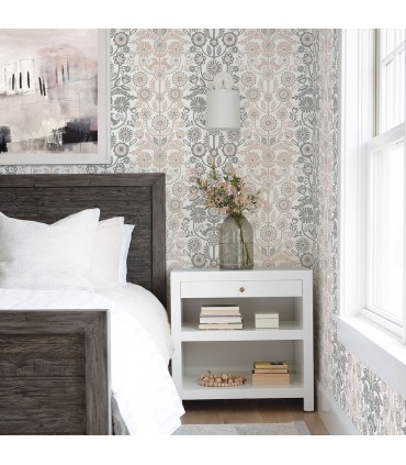 2821-25105 - Folklore Wallpaper by A Street Prints - Lovebirds Folk Stripe