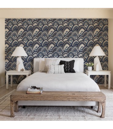 2969-87351 - Pacifica Wallpaper by A Street-Cabarita Art Deco Flocked Leaves