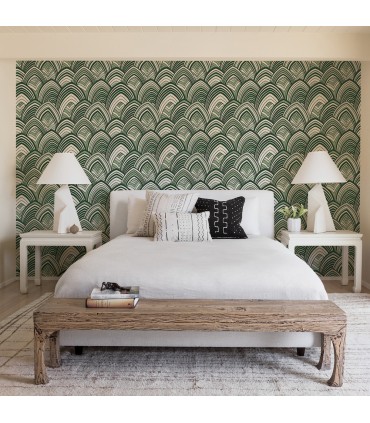2969-87354 - Pacifica Wallpaper by A Street-Cabarita Art Deco Flocked Leaves