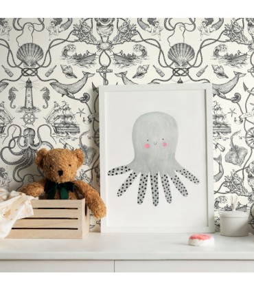 RMK12001WP - Deep Sea Toile Peel and Stick Wallpaper