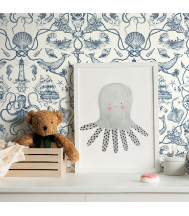 RMK12002WP - Deep Sea Toile Peel and Stick Wallpaper