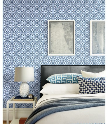 MB31702 - Coastal Blue Tile Wallpaper by Seabrook