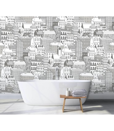 ASTM3908 - City Views Dove Grey Wall Mural