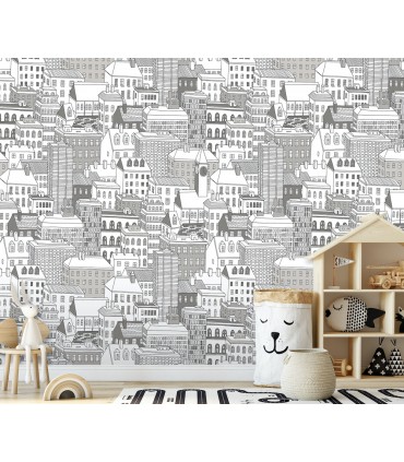 ASTM3908 - City Views Dove Grey Wall Mural