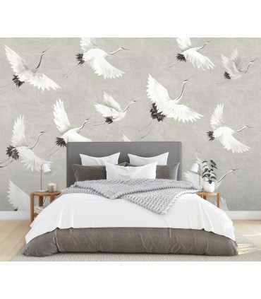 ASTM3909 - Crane You Later Dove Grey Wall Mural