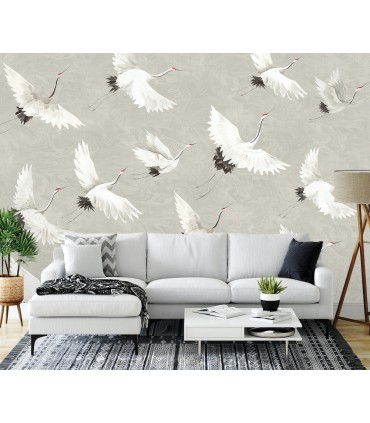 ASTM3909 - Crane You Later Dove Grey Wall Mural